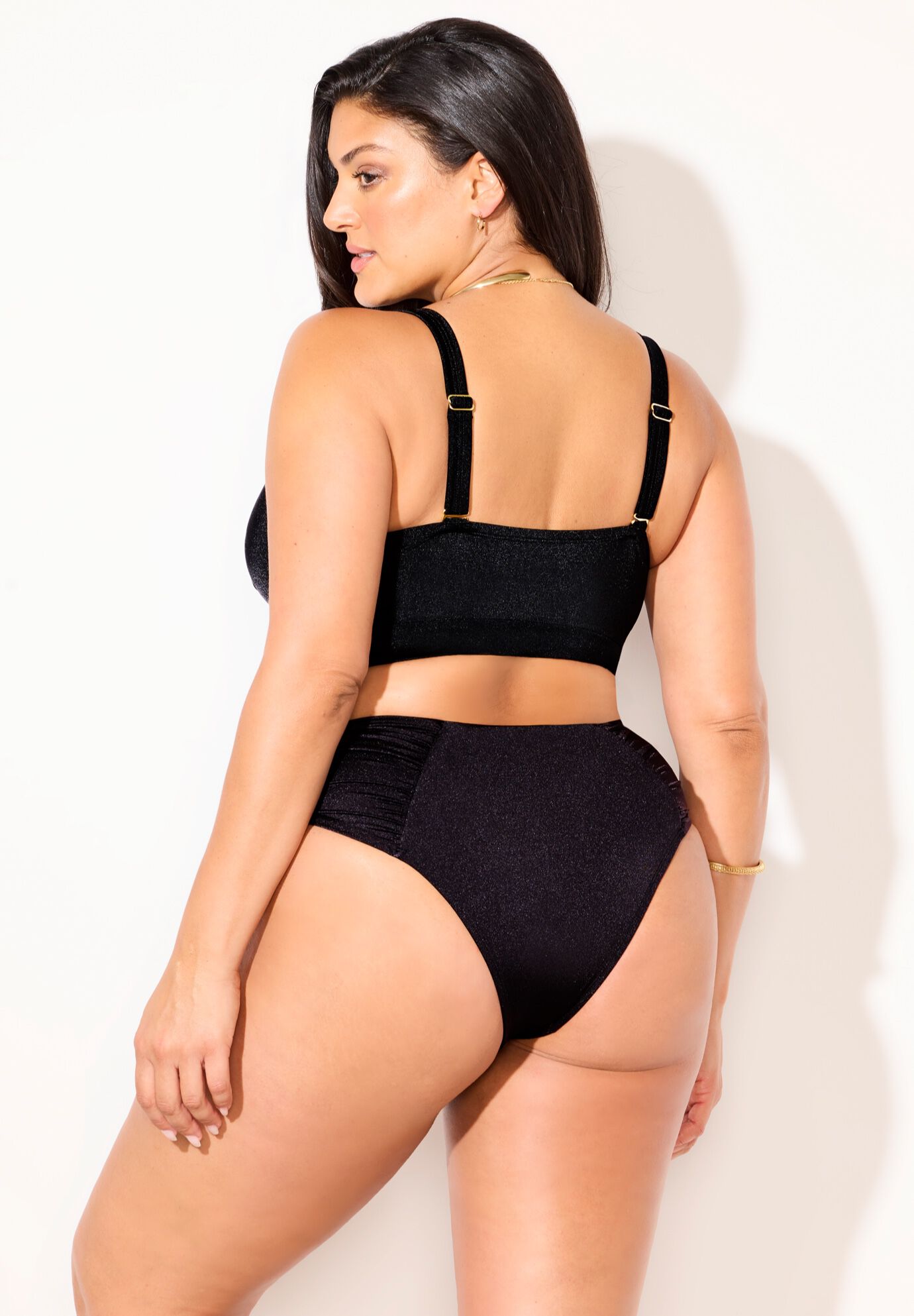 Shimmer Contrast Trim Tankini Set With Ruched Swim Brief, , on-hover image number null