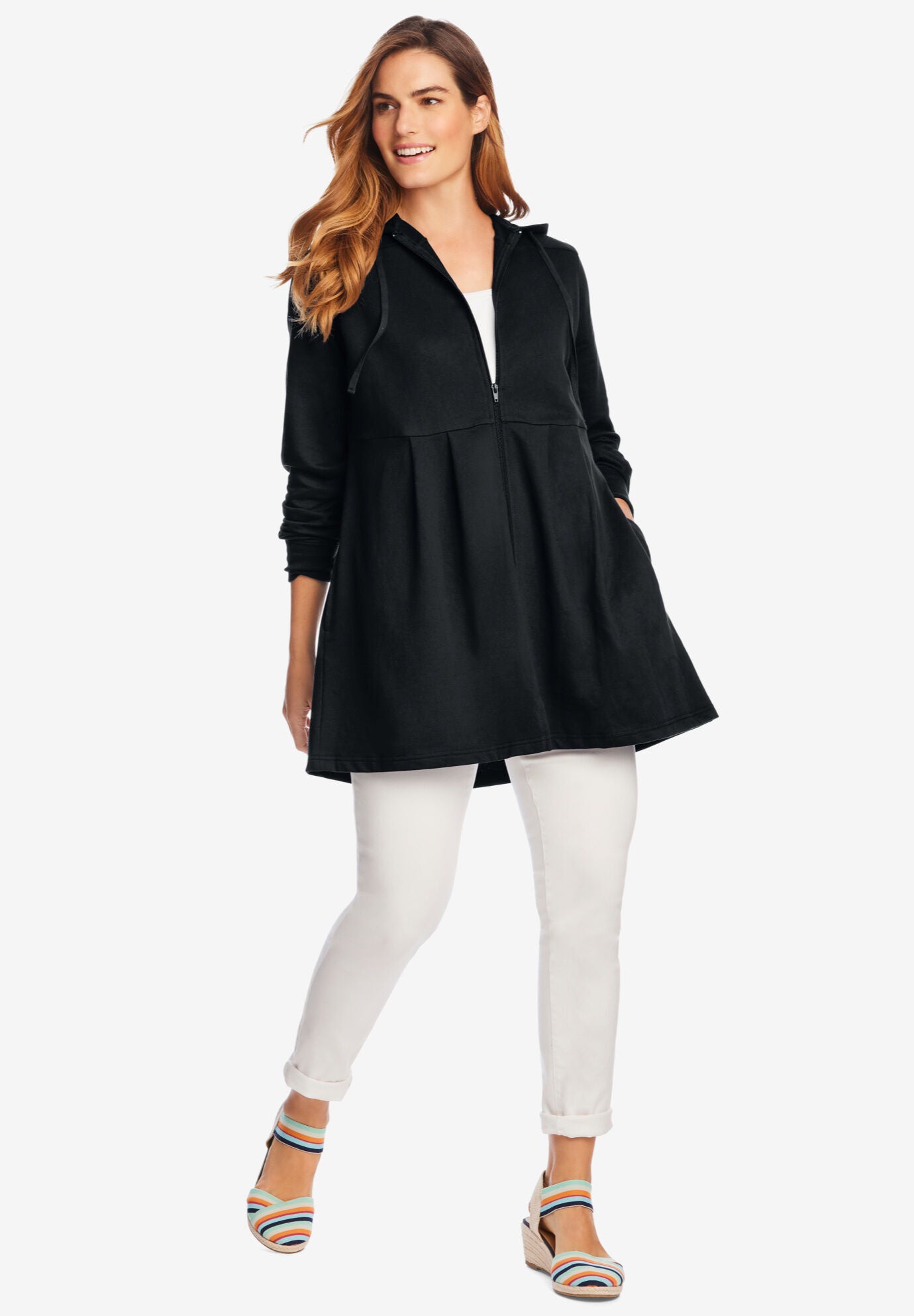 French Terry Swing Jacket, BLACK, hi-res image number 0