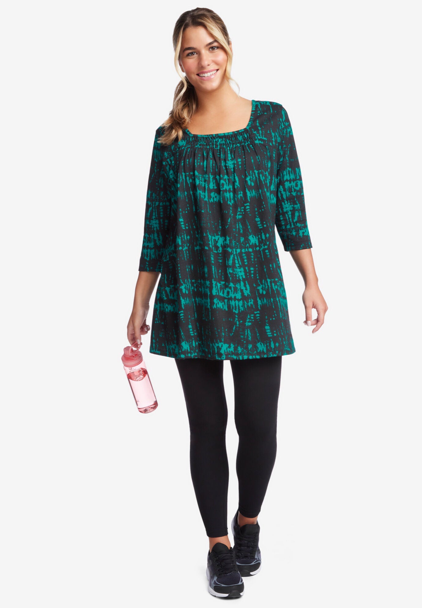 Tie-Dye Smocked Square-Neck Tunic, , alternate image number 3