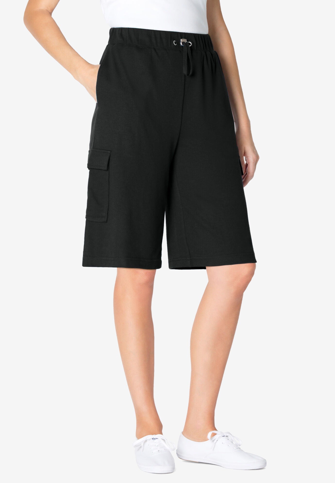 Pull-On Knit Cargo Short, BLACK, hi-res image number 0