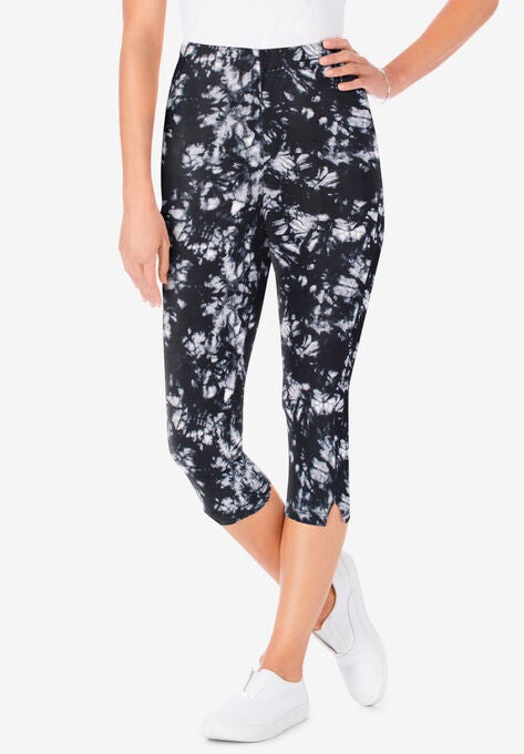 Stretch Cotton Printed Capri Legging, BLACK WHITE TIE DYE, hi-res image number null