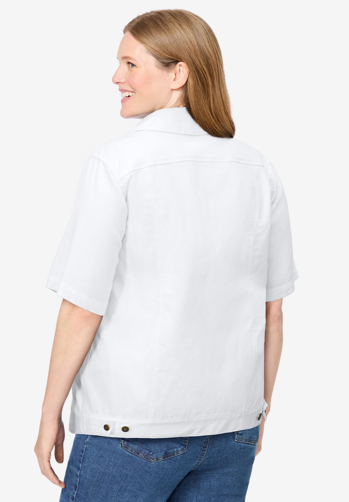 Short-Sleeve Denim Jacket, WHITE, on-hover image number 1