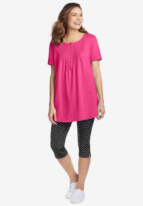 Stretch Cotton Printed Capri Legging, , alternate image number null