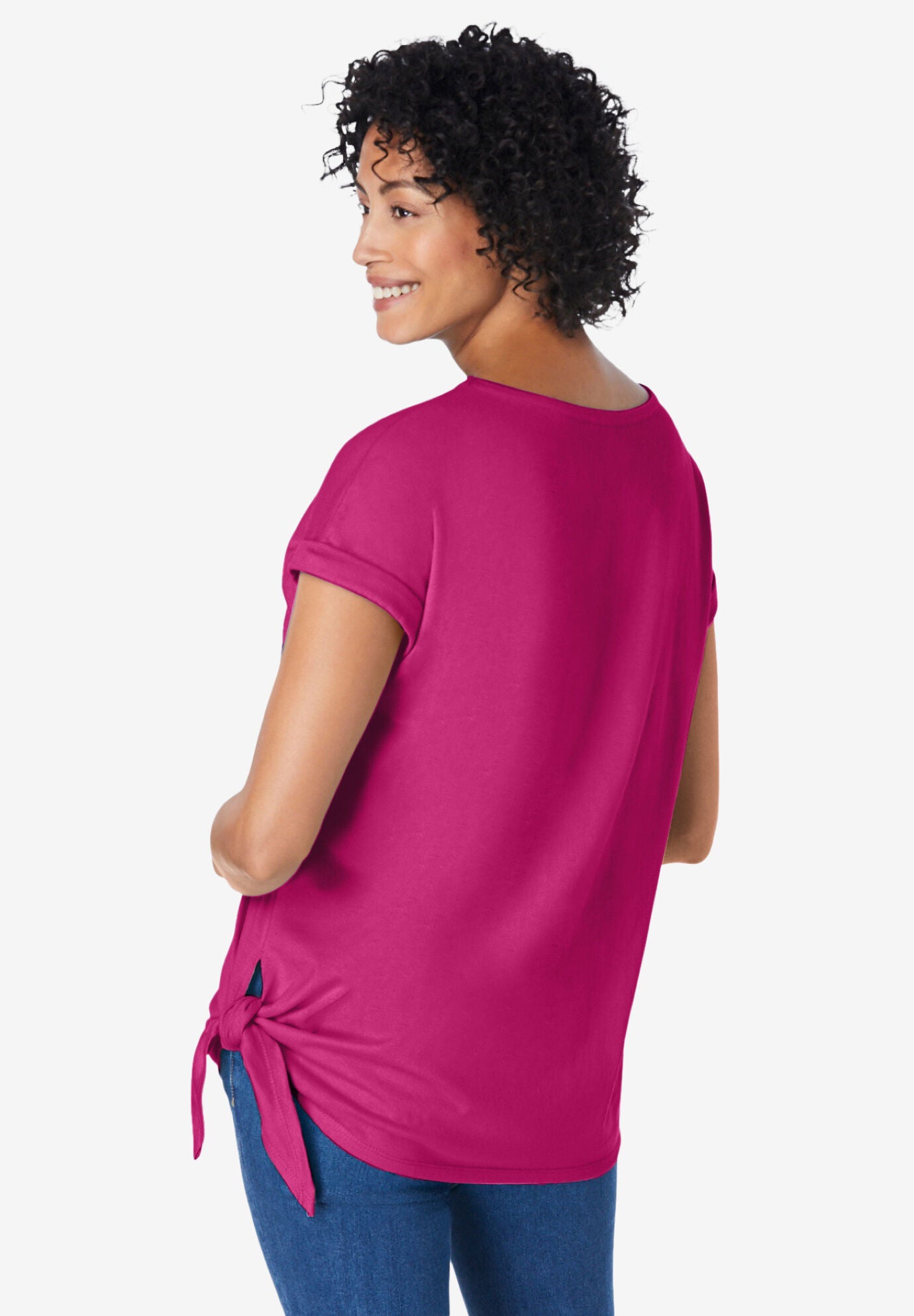 SIDE TIE KNIT TEE, RASPBERRY, on-hover image number 1