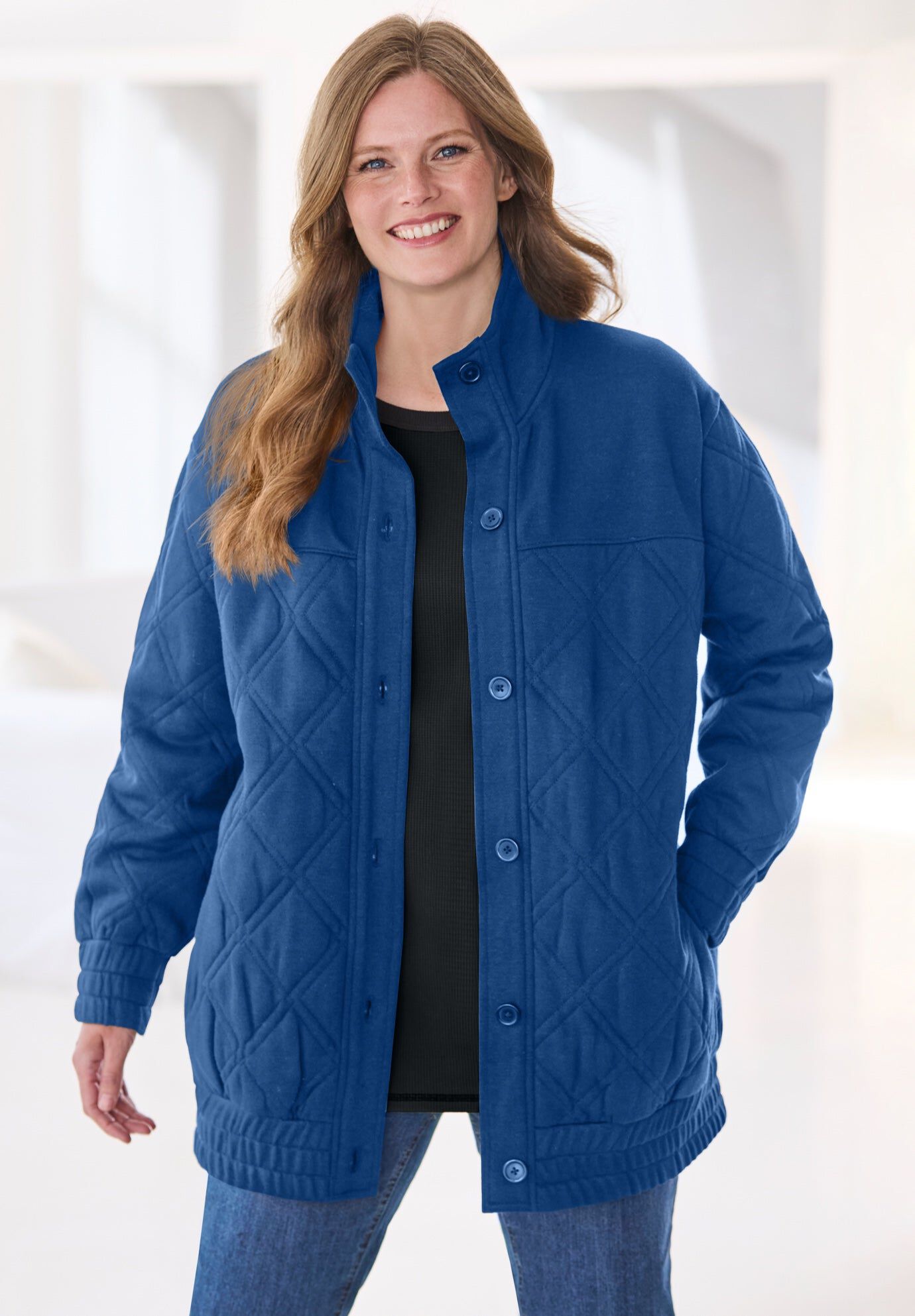 Quilted Easy Fleece Jacket, ROYAL NAVY, hi-res image number 0
