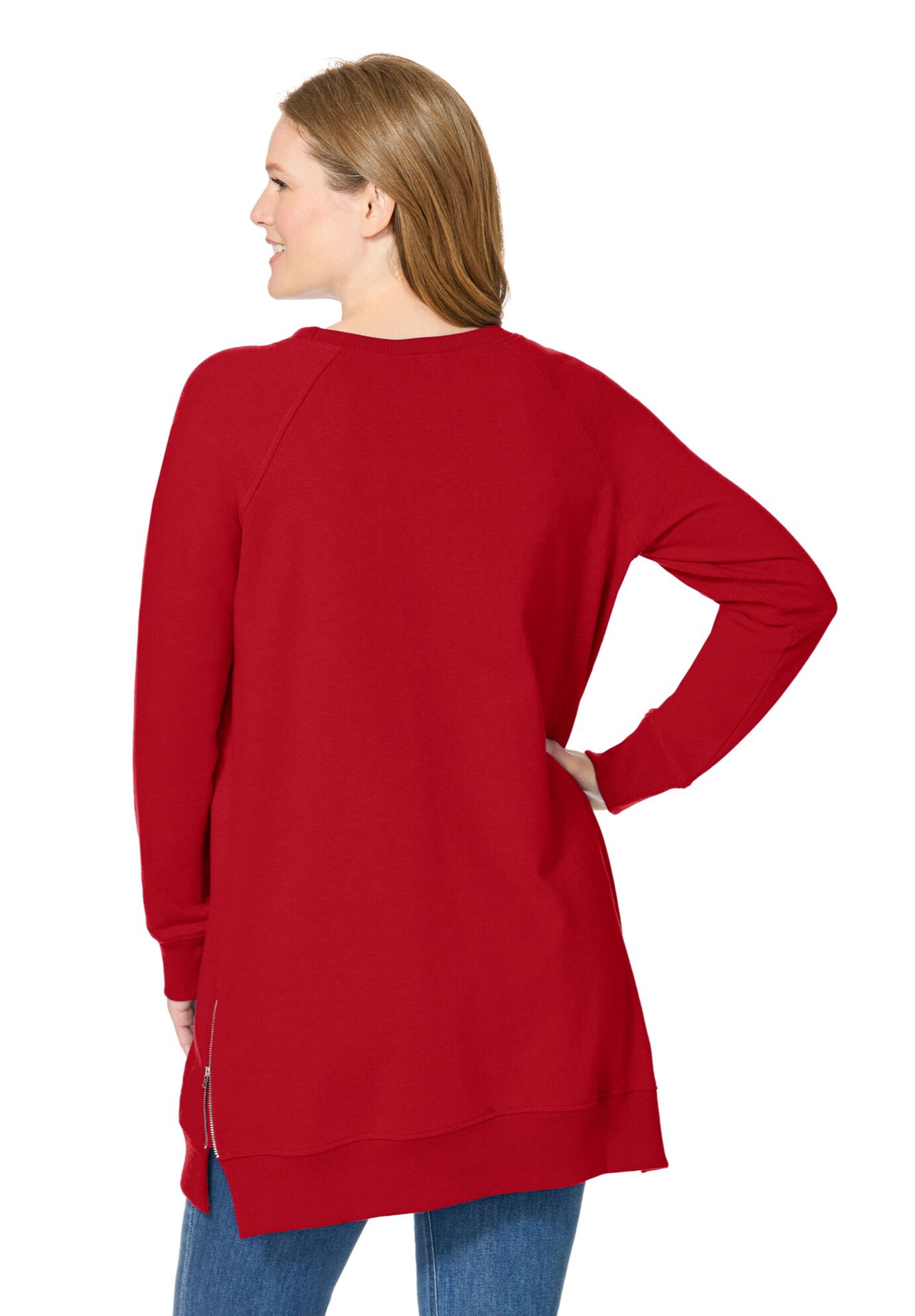 Side Zip Sweatshirt, CLASSIC RED, alternate image number 2