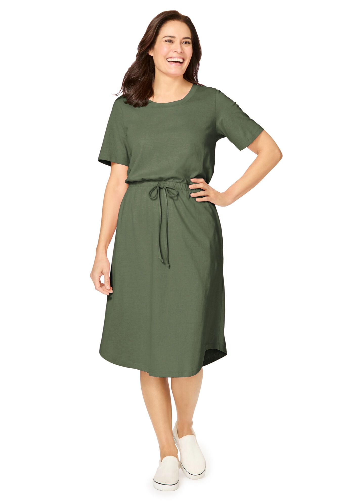 Curved Hem Dress, OLIVE GREEN, hi-res image number 0