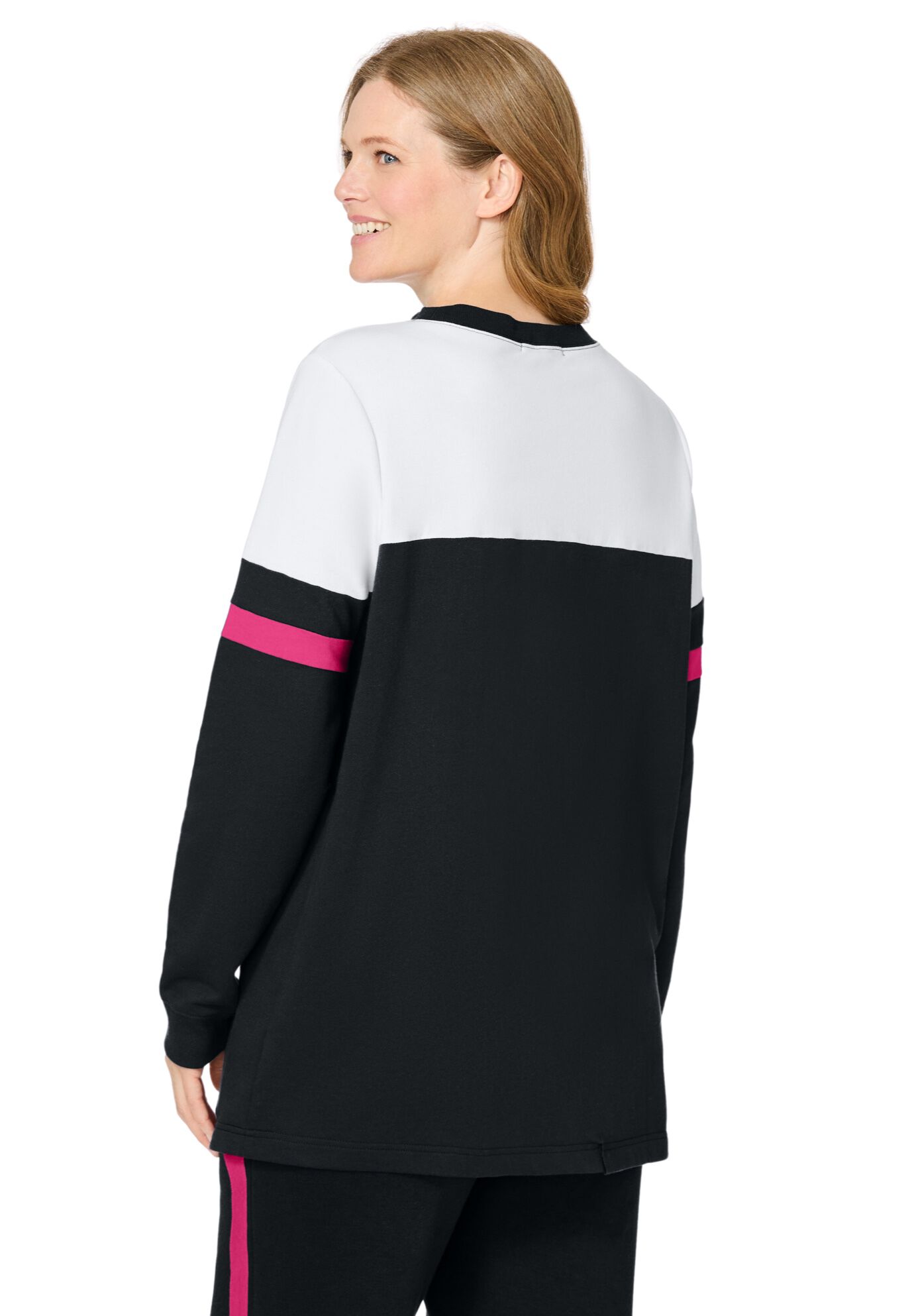 Color Block Long Sleeve Sweatshirt, BLACK RASPBERRY SORBET WHITE, on-hover image number 1