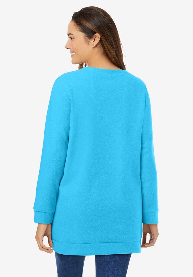 Sherpa Sweatshirt Tunic, PARADISE BLUE, on-hover image number 1