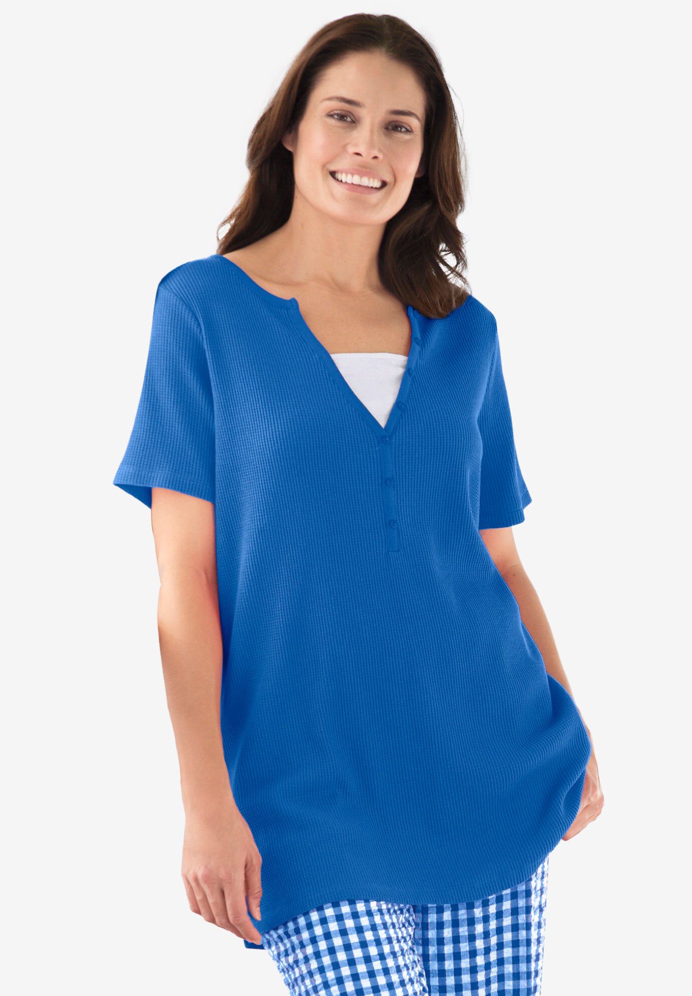 Split-Neck Henley Thermal Tee, BRIGHT COBALT, hi-res image number 0