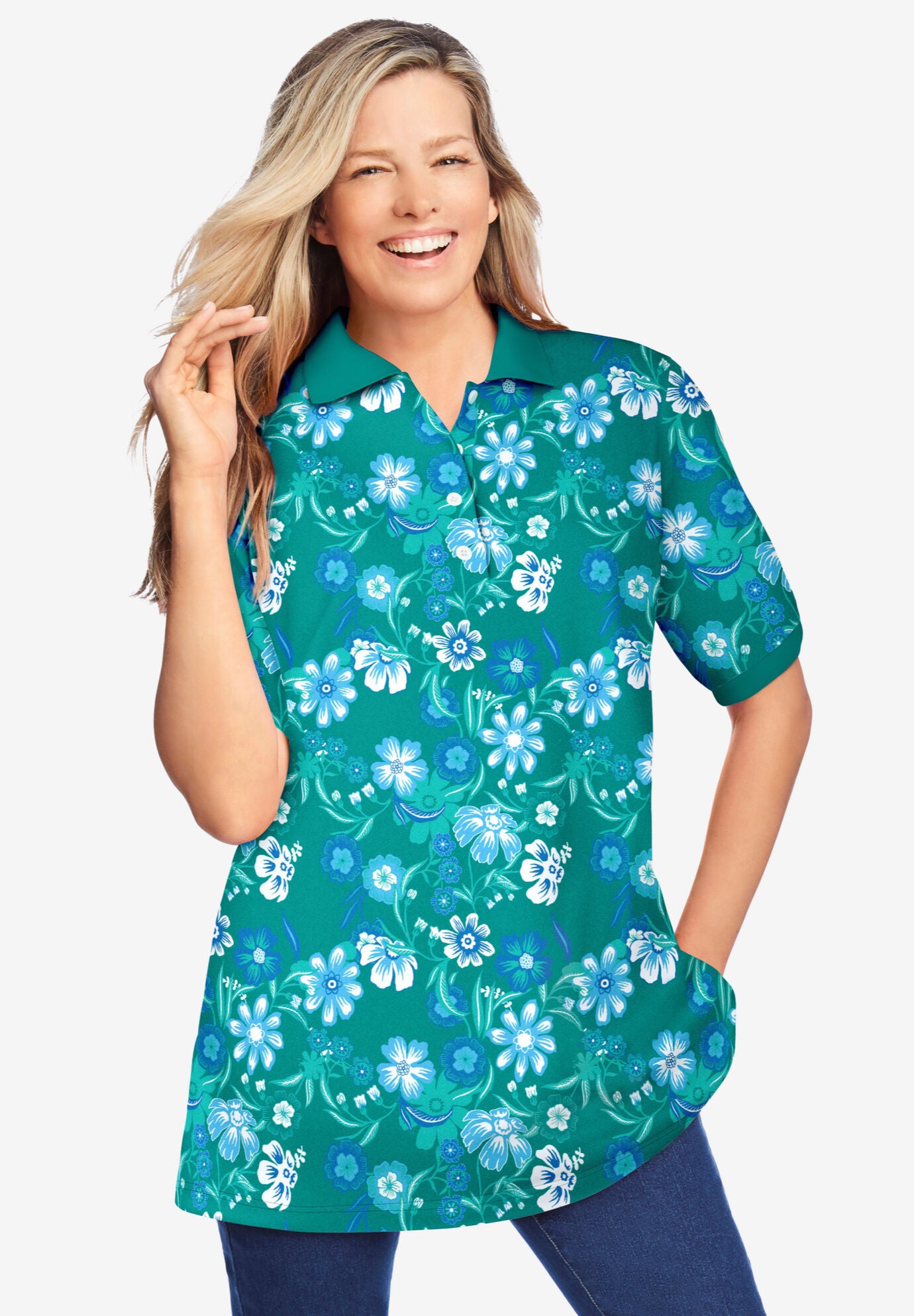 Elbow-Sleeve Polo Tunic, , alternate image number 7