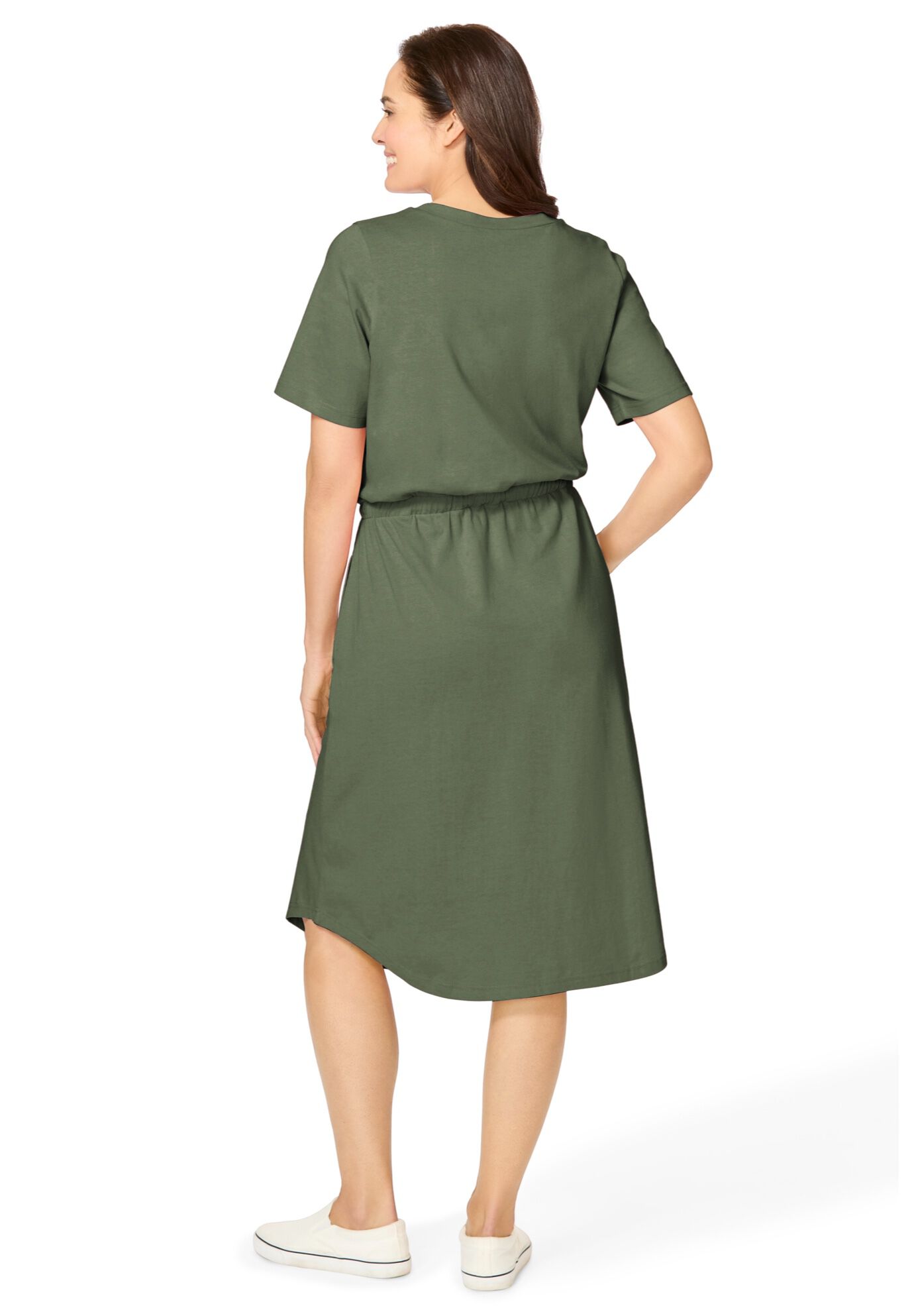 Curved Hem Dress, OLIVE GREEN, on-hover image number 1