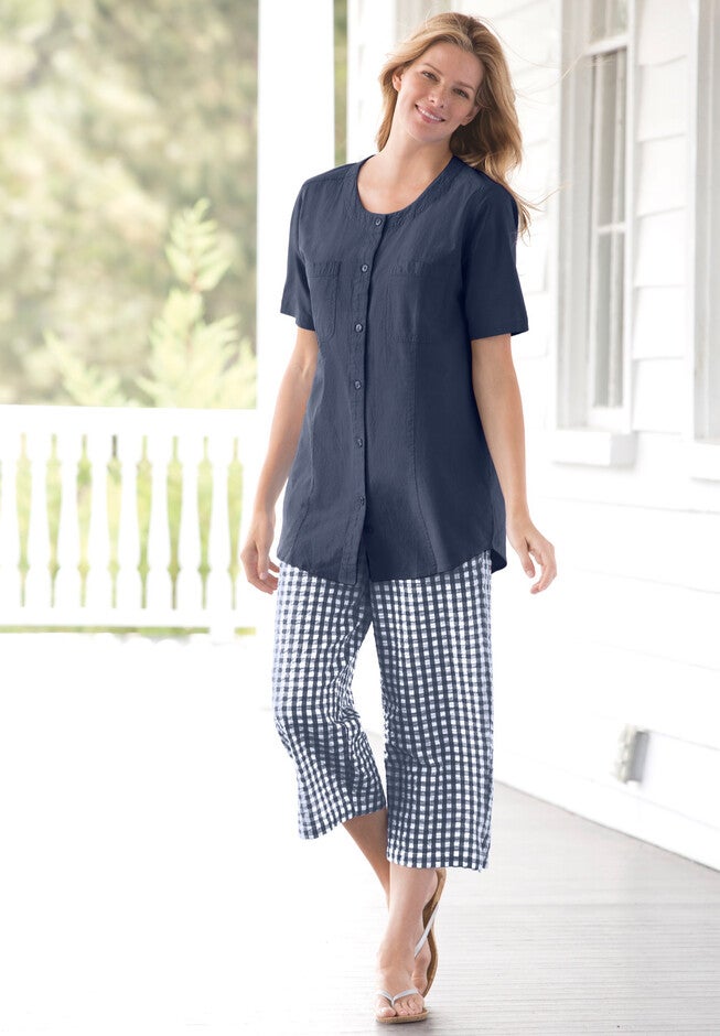 Seersucker Pull-On Elastic-Waist Capri Pants, , alternate image number 3