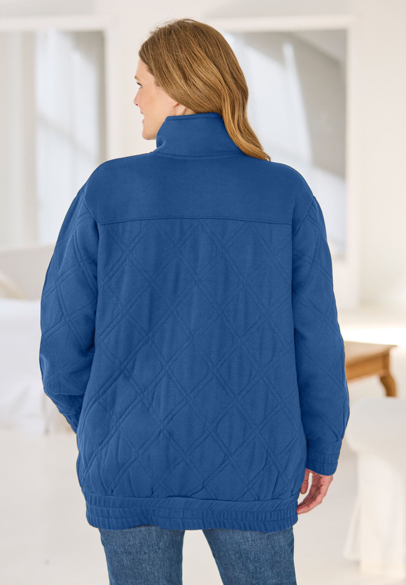 Quilted Easy Fleece Jacket, ROYAL NAVY, on-hover image number 1