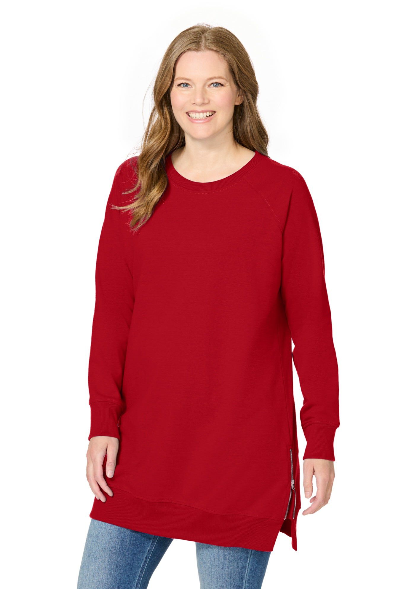 Side Zip Sweatshirt, CLASSIC RED, hi-res image number 0