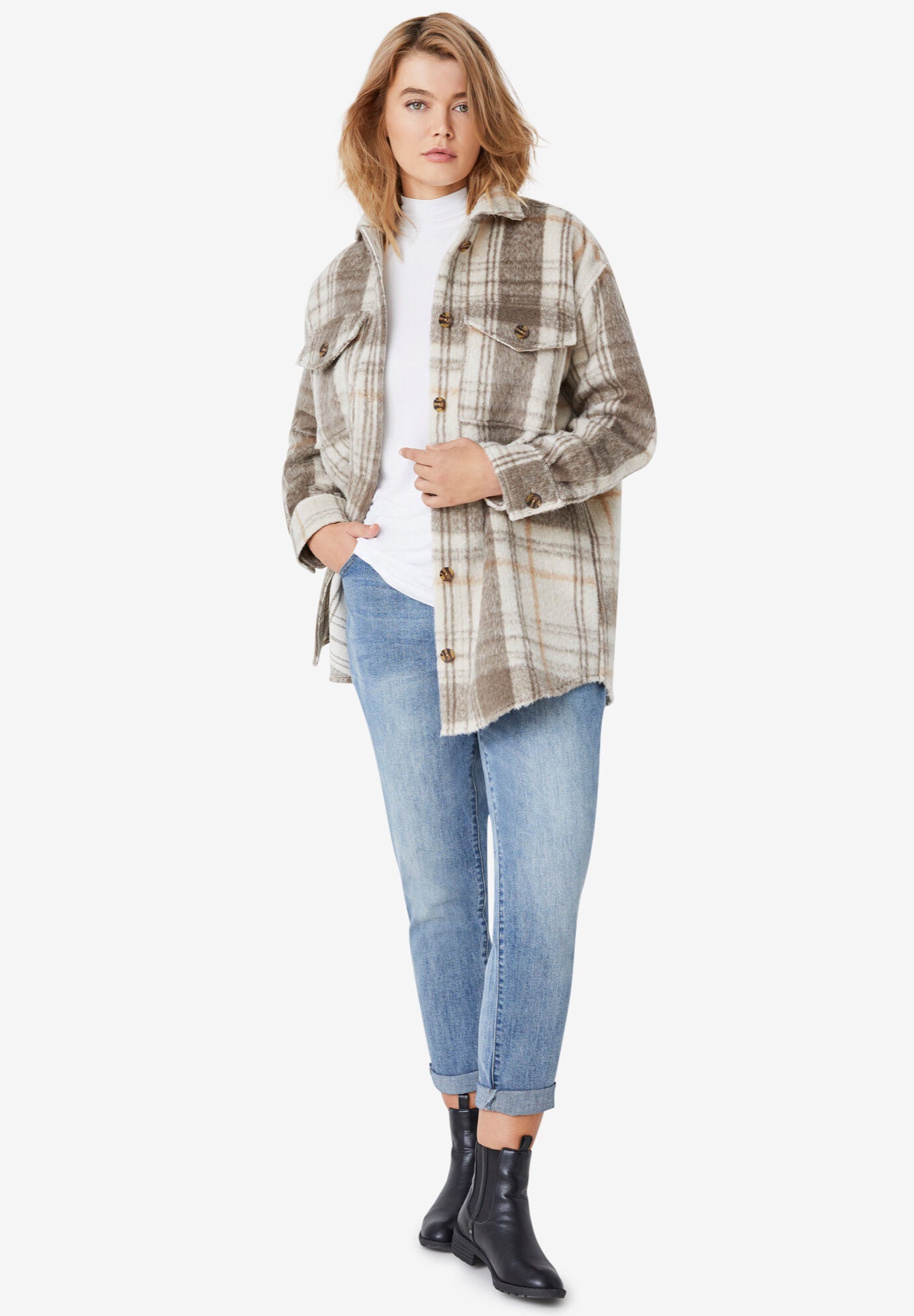 Plaid Wool-Blend Shirt Jacket, NEUTRAL PLAID, hi-res image number 0