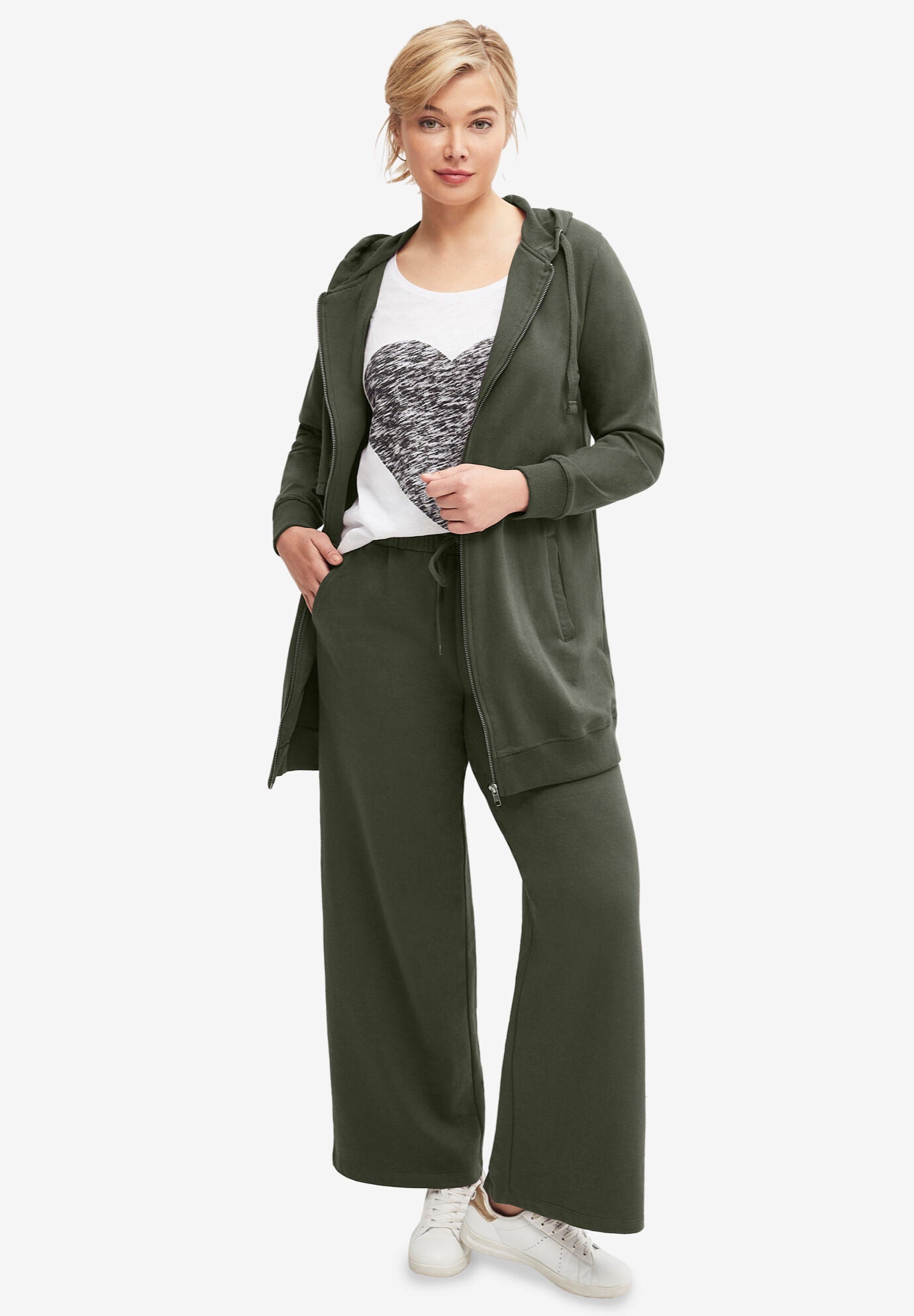 French Terry Long Zip Front Hoodie, , alternate image number 3