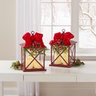 14"H Red Christmas Lantern with LED Candles image number null