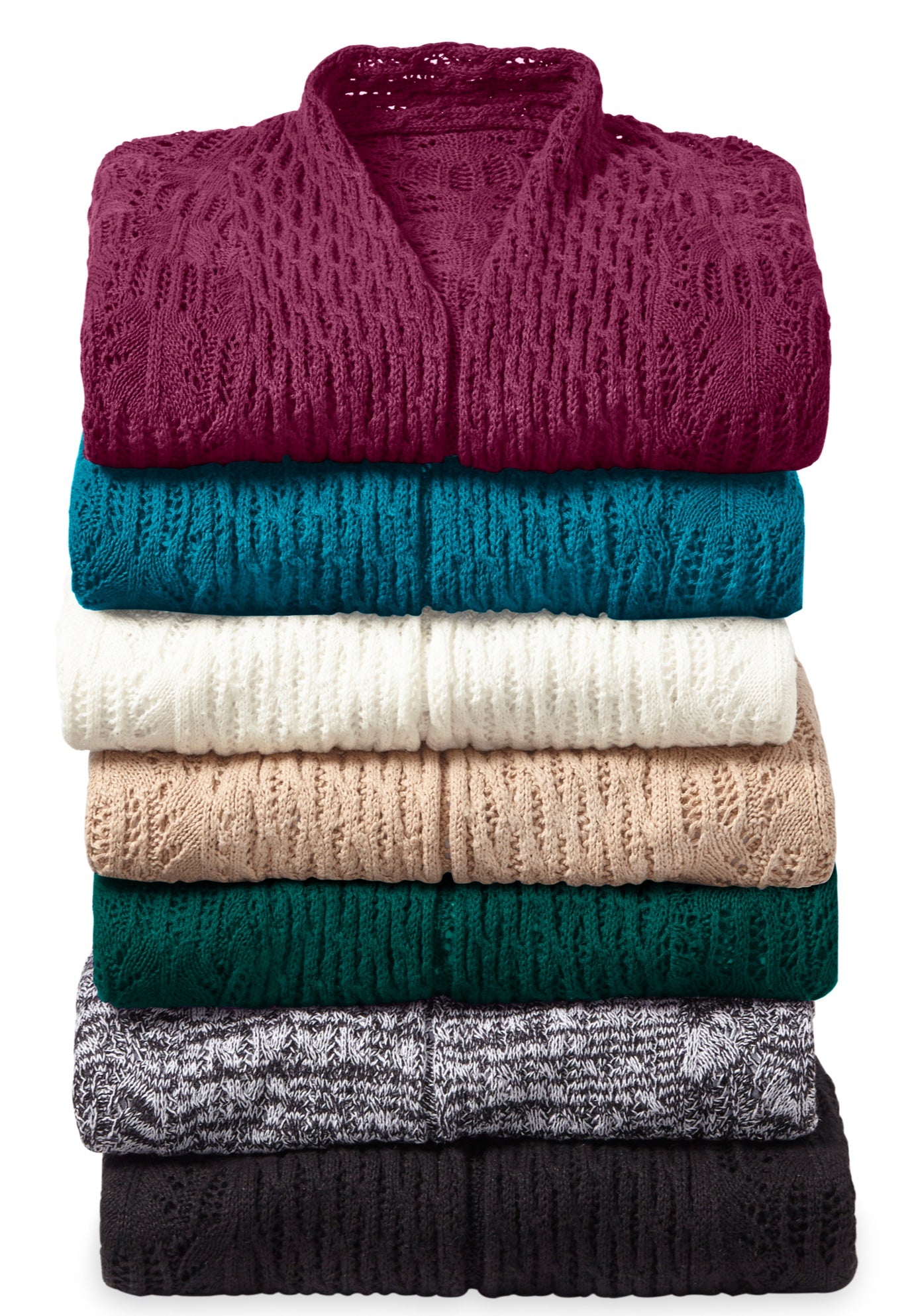 Open Front Pointelle Cardigan Sweater image number 8