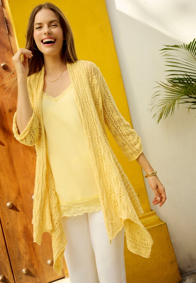 Open Front Pointelle Cardigan Sweater image number 5
