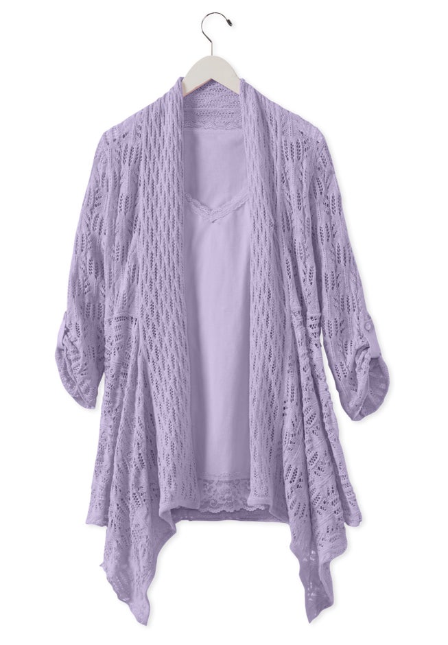 Open Front Pointelle Cardigan Sweater image number 1