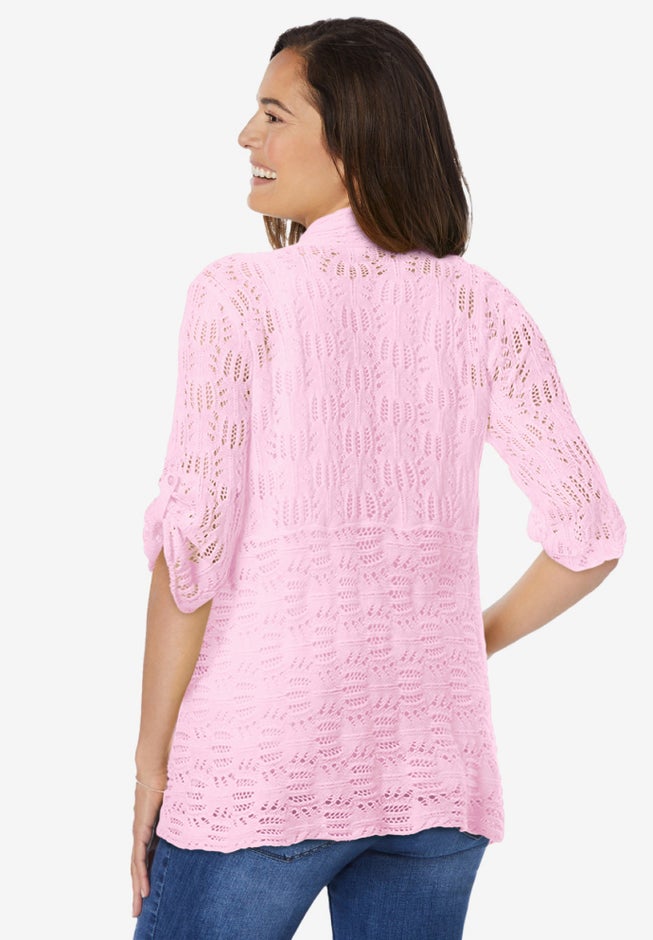 Open Front Pointelle Cardigan Sweater image number 1