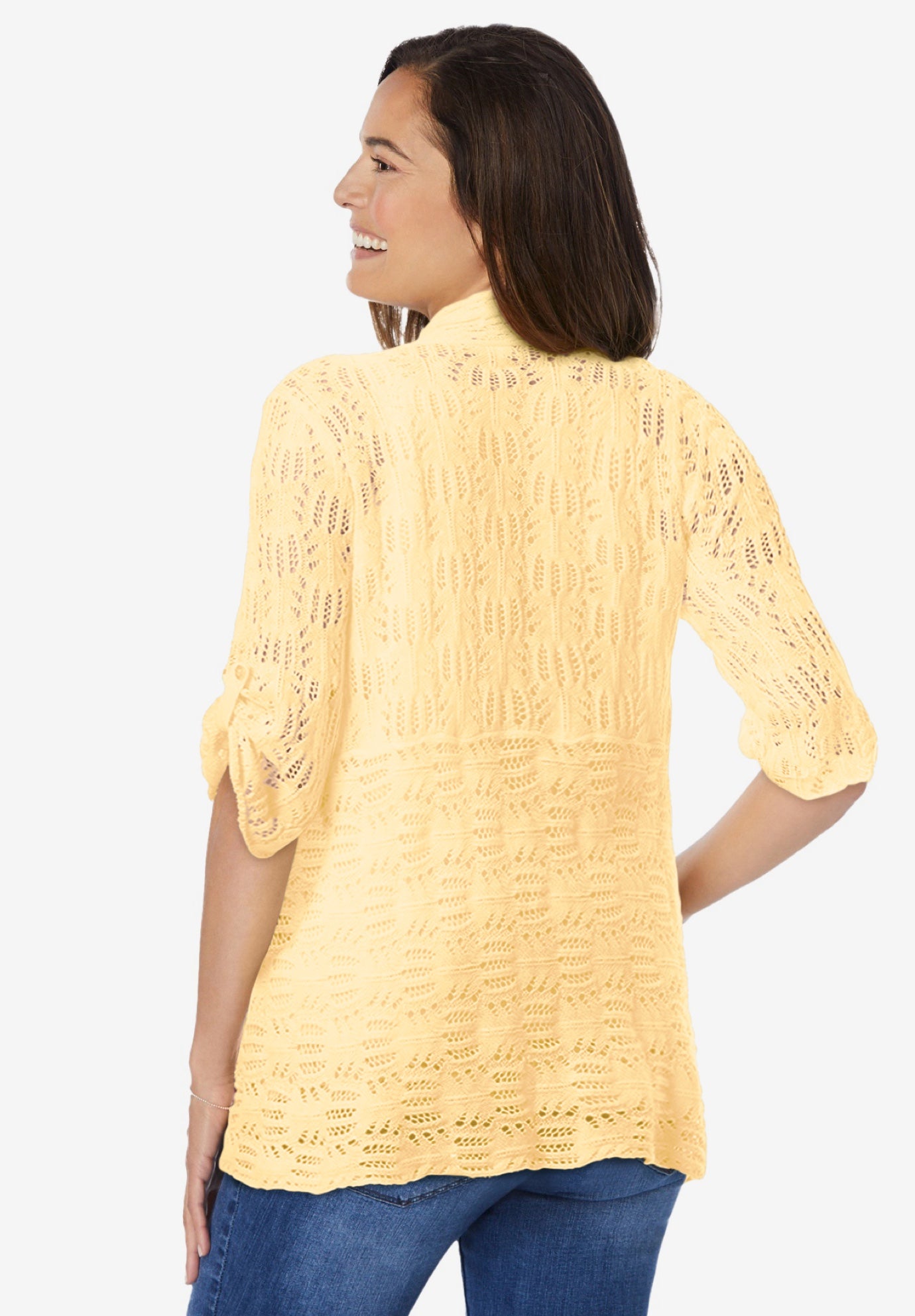 Open Front Pointelle Cardigan Sweater image number 1