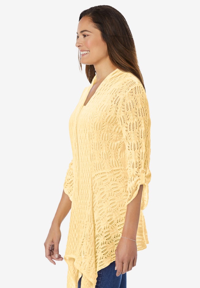 Open Front Pointelle Cardigan Sweater image number 2