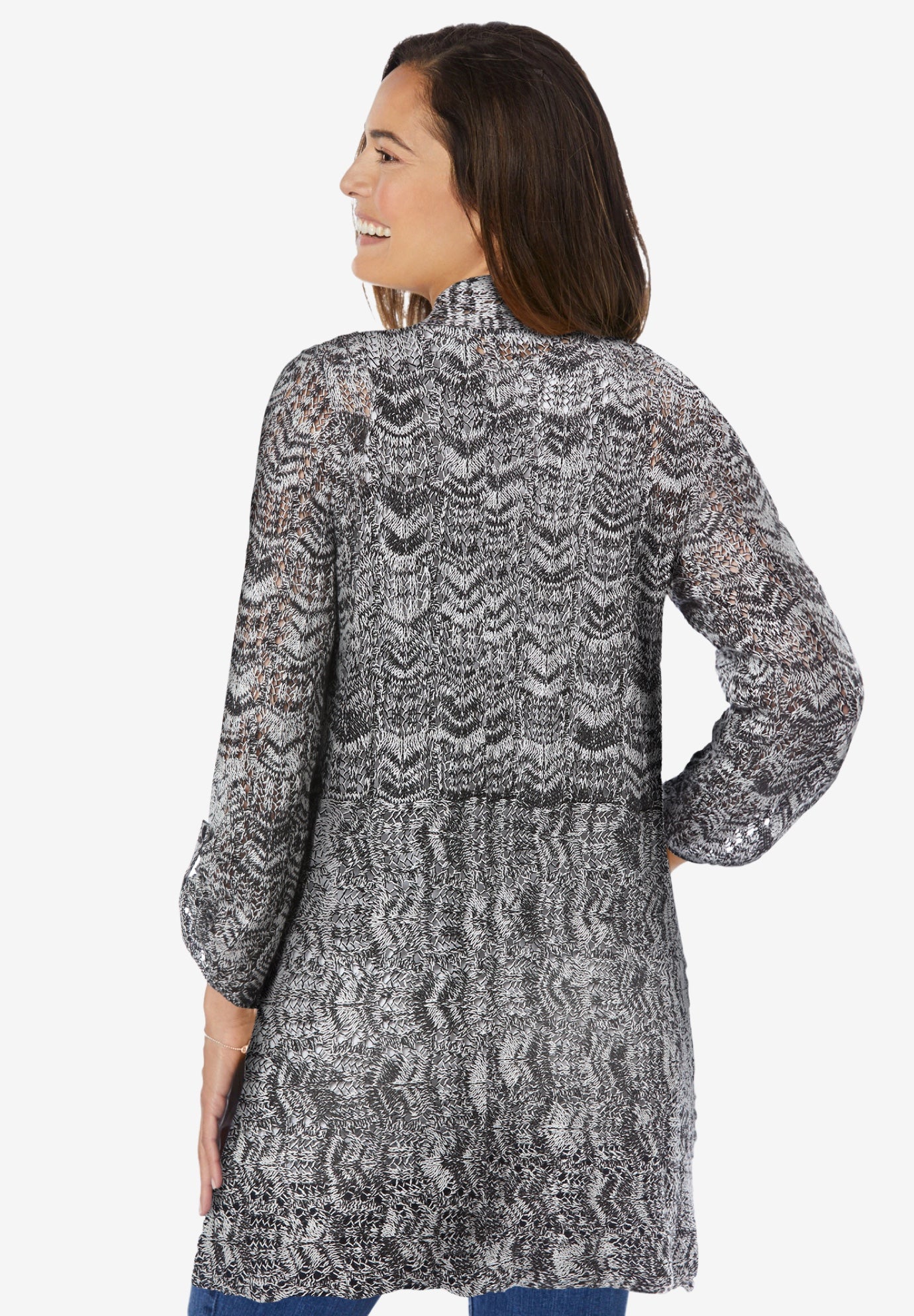 Open Front Pointelle Cardigan Sweater image number 2