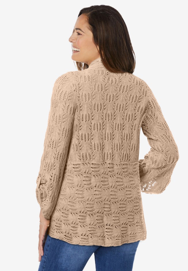 Open Front Pointelle Cardigan Sweater image number 1