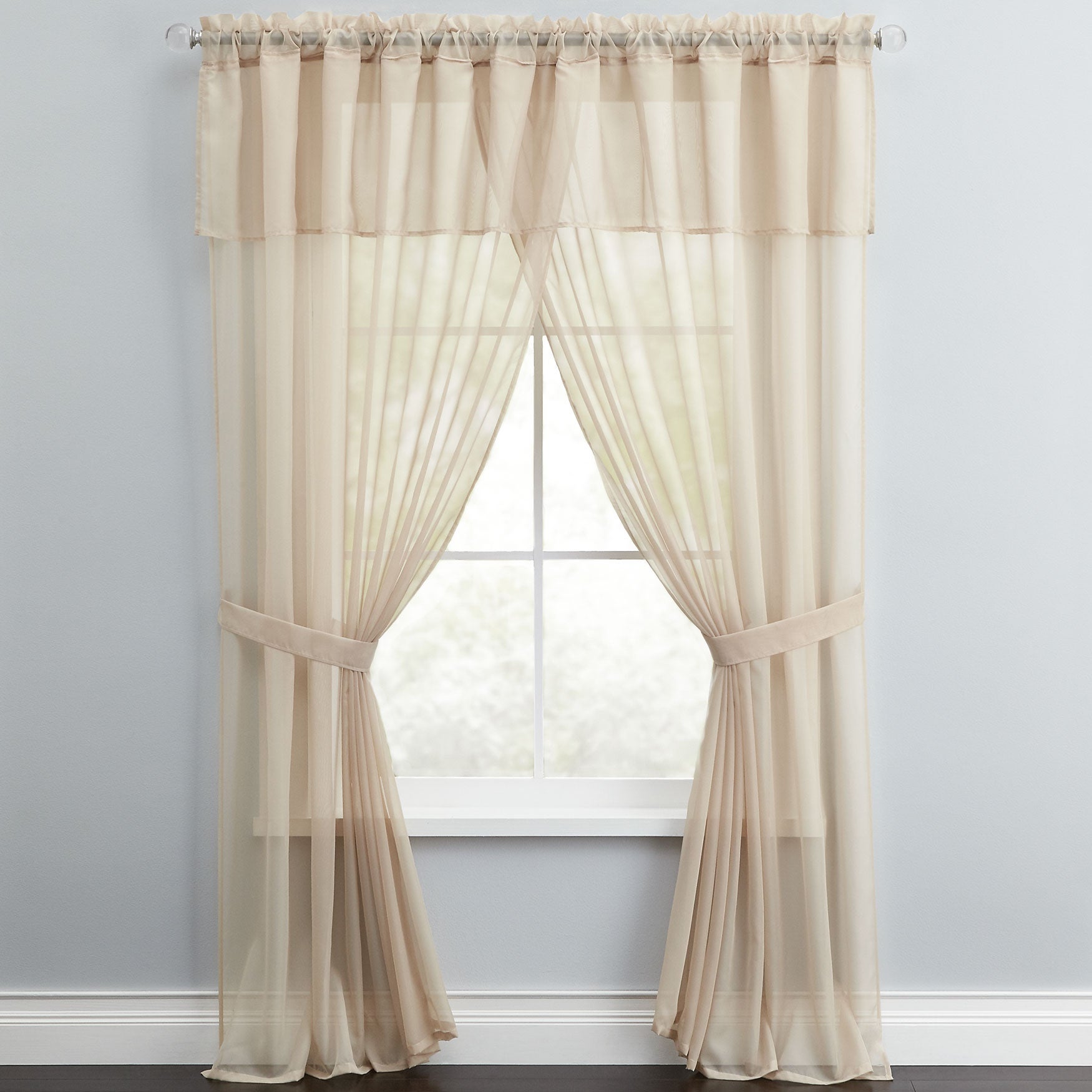 BH Studio Sheer Voile 5-Pc. One-Rod Curtain Set image number 1