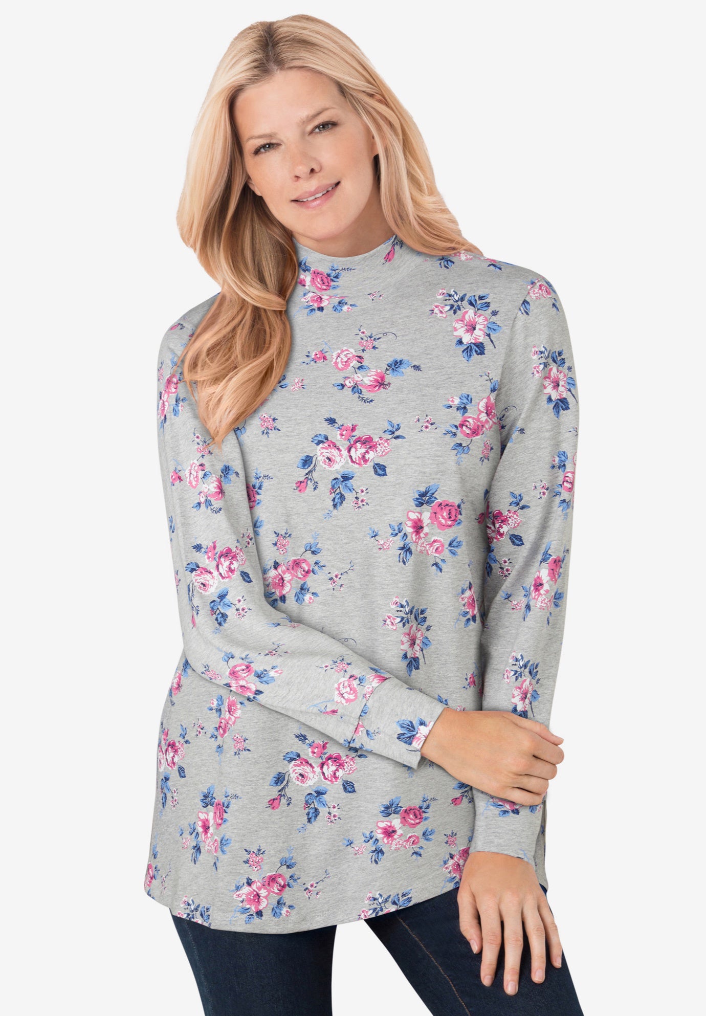 Perfect Printed Long-Sleeve Mockneck Tee image number 0