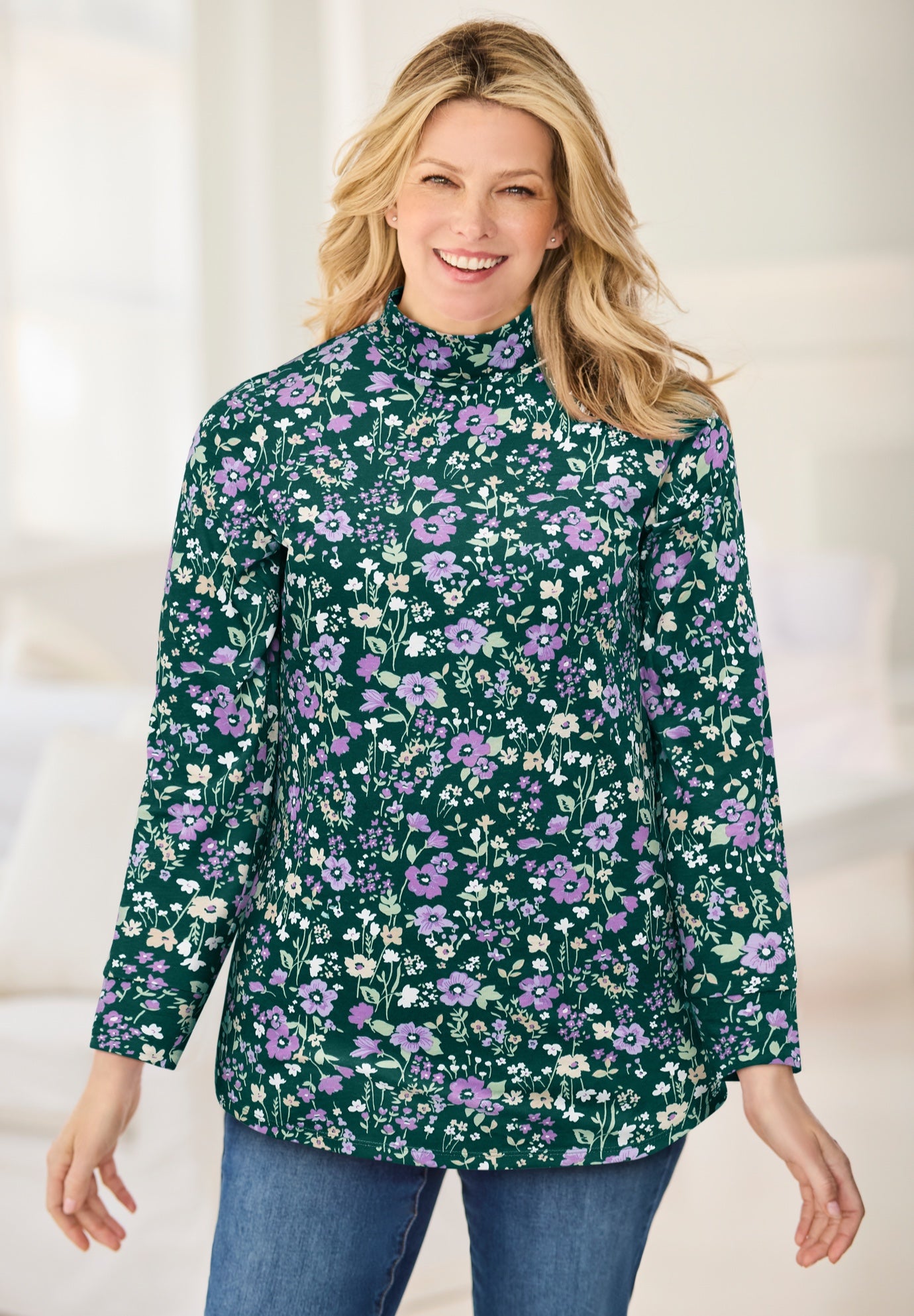 Perfect Printed Long-Sleeve Mockneck Tee image number 0