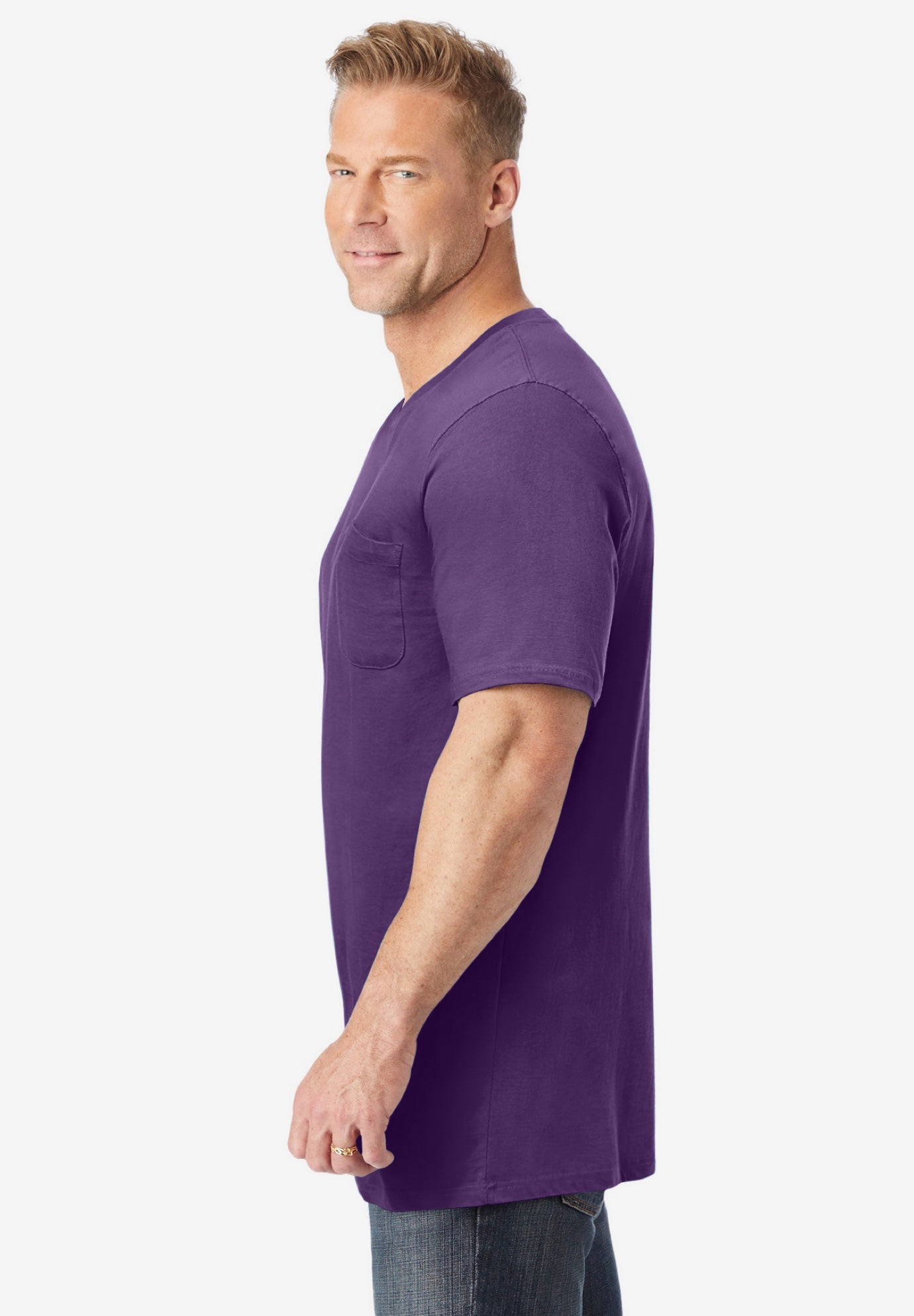 Shrink-Less™ Lightweight Longer-Length V-neck T-shirt image number 2
