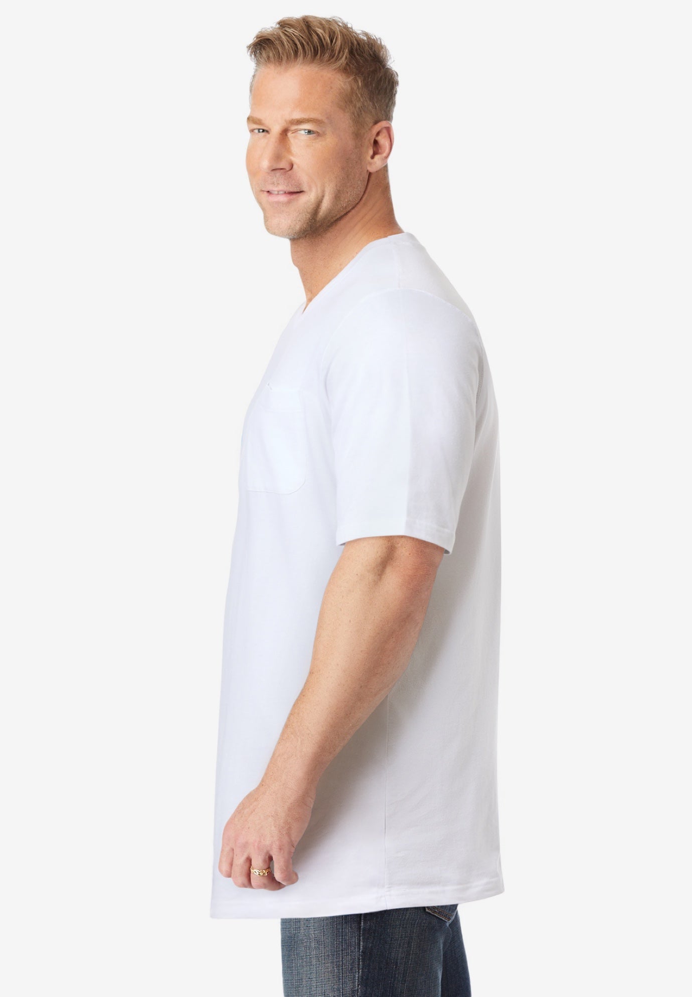 Shrink-Less Lightweight Longer-Length V-neck T-shirt image number 2