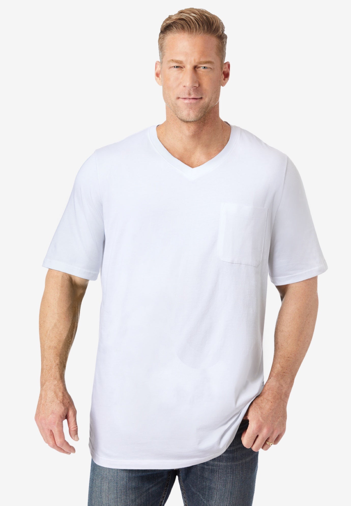 Shrink-Less Lightweight Longer-Length V-neck T-shirt image number 0