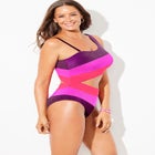 One Shoulder Color Block Cutout One Piece Swimsuit image number null