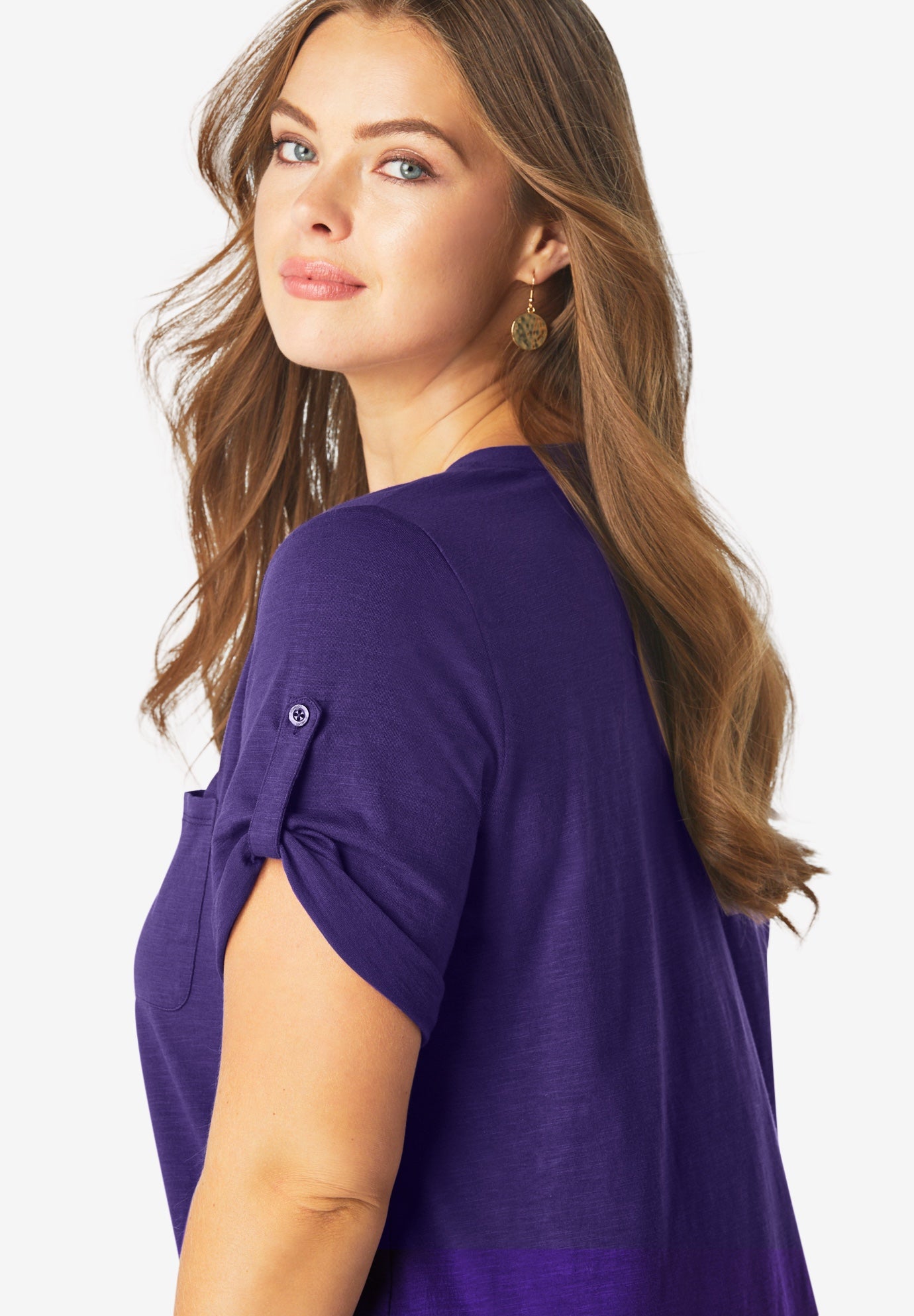 Plus Size Slub V-Neck Boyfriend Tunic Top image number 3