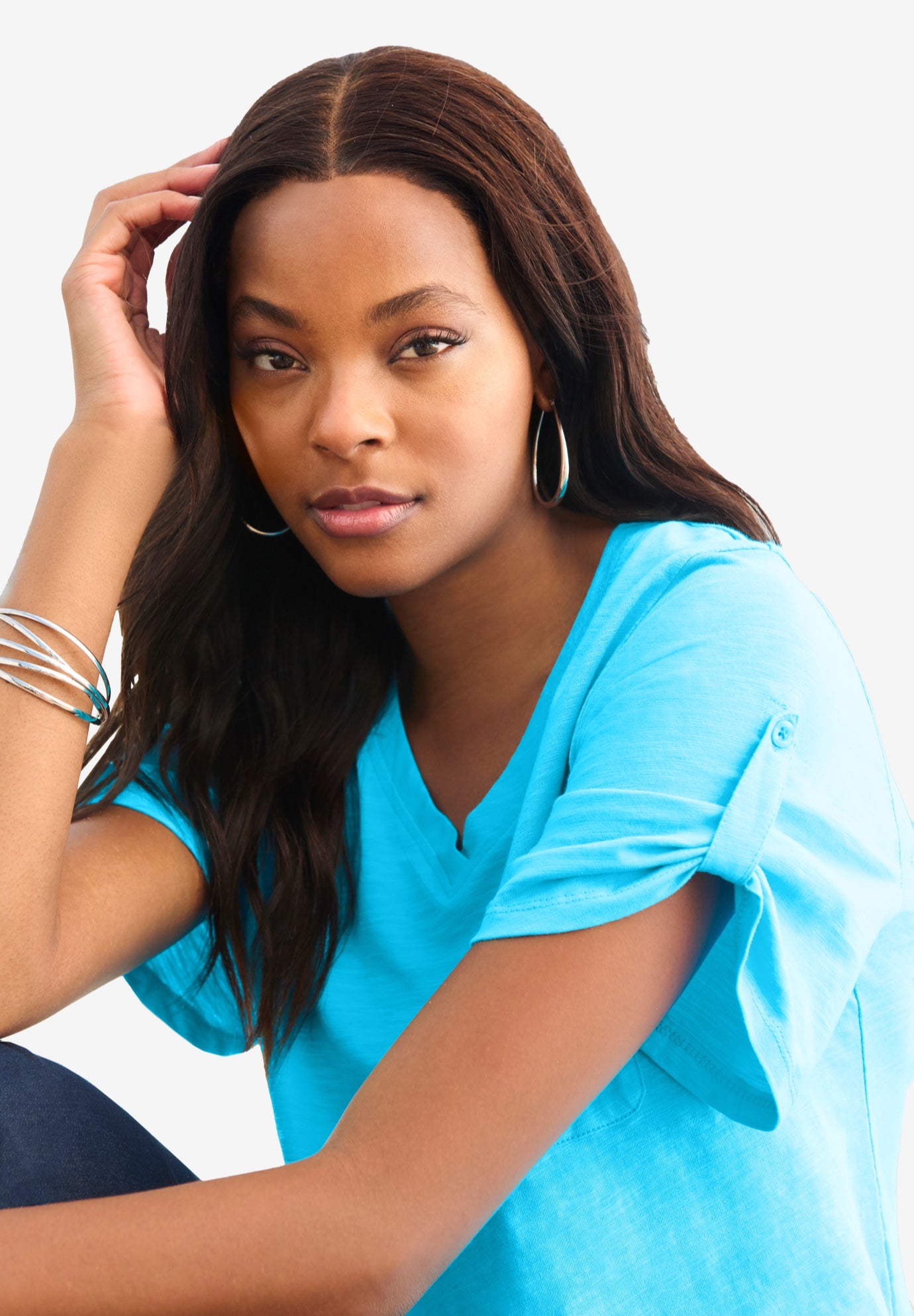 Plus Size Slub V-Neck Boyfriend Tunic Top image number 4