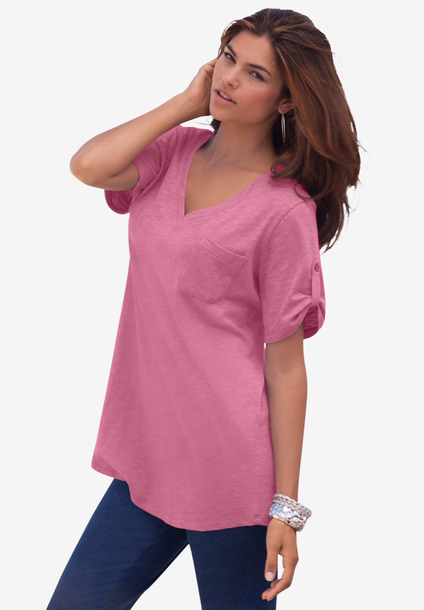 Plus Size Slub V-Neck Boyfriend Tunic Top image number 0