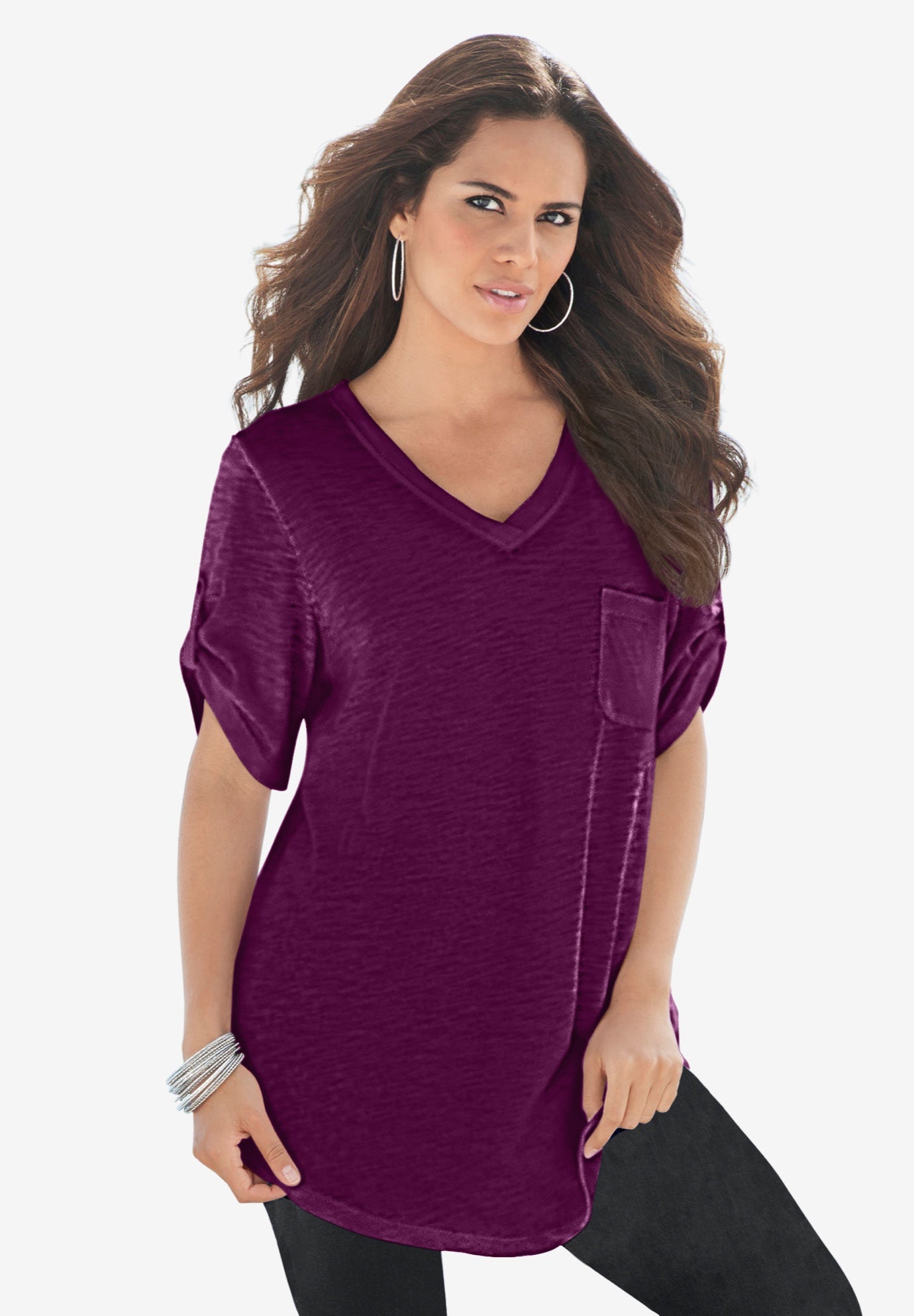 Plus Size Slub V-Neck Boyfriend Tunic Top image number 0