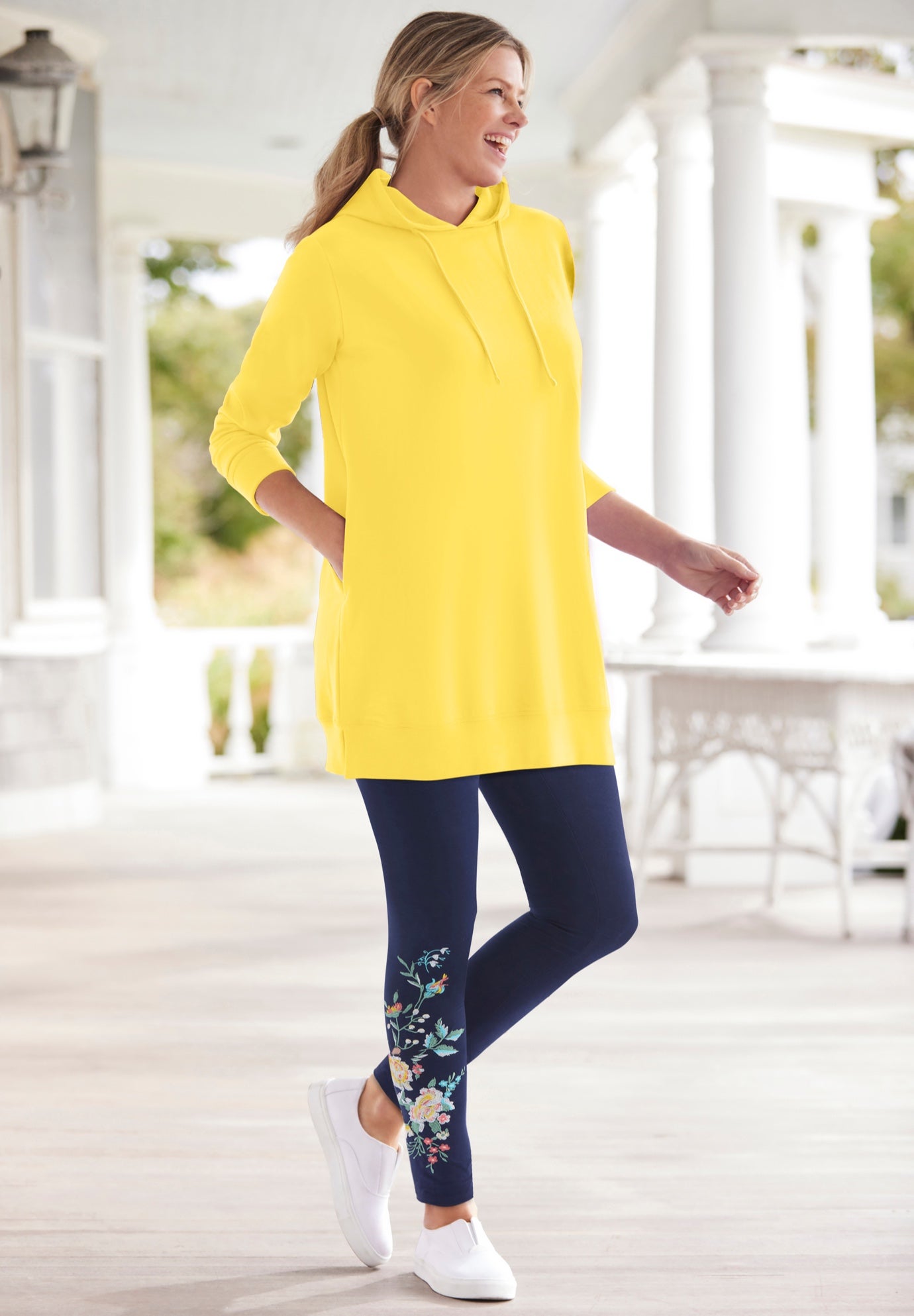 Stretch-Cotton Knit Pull-On Embroidered Leggings image number 0