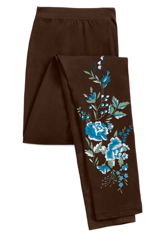 Stretch-Cotton Knit Pull-On Embroidered Leggings image number 8