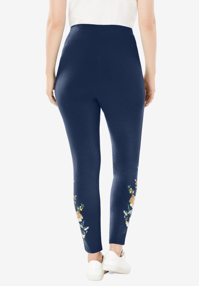 Stretch-Cotton Knit Pull-On Embroidered Leggings image number 3