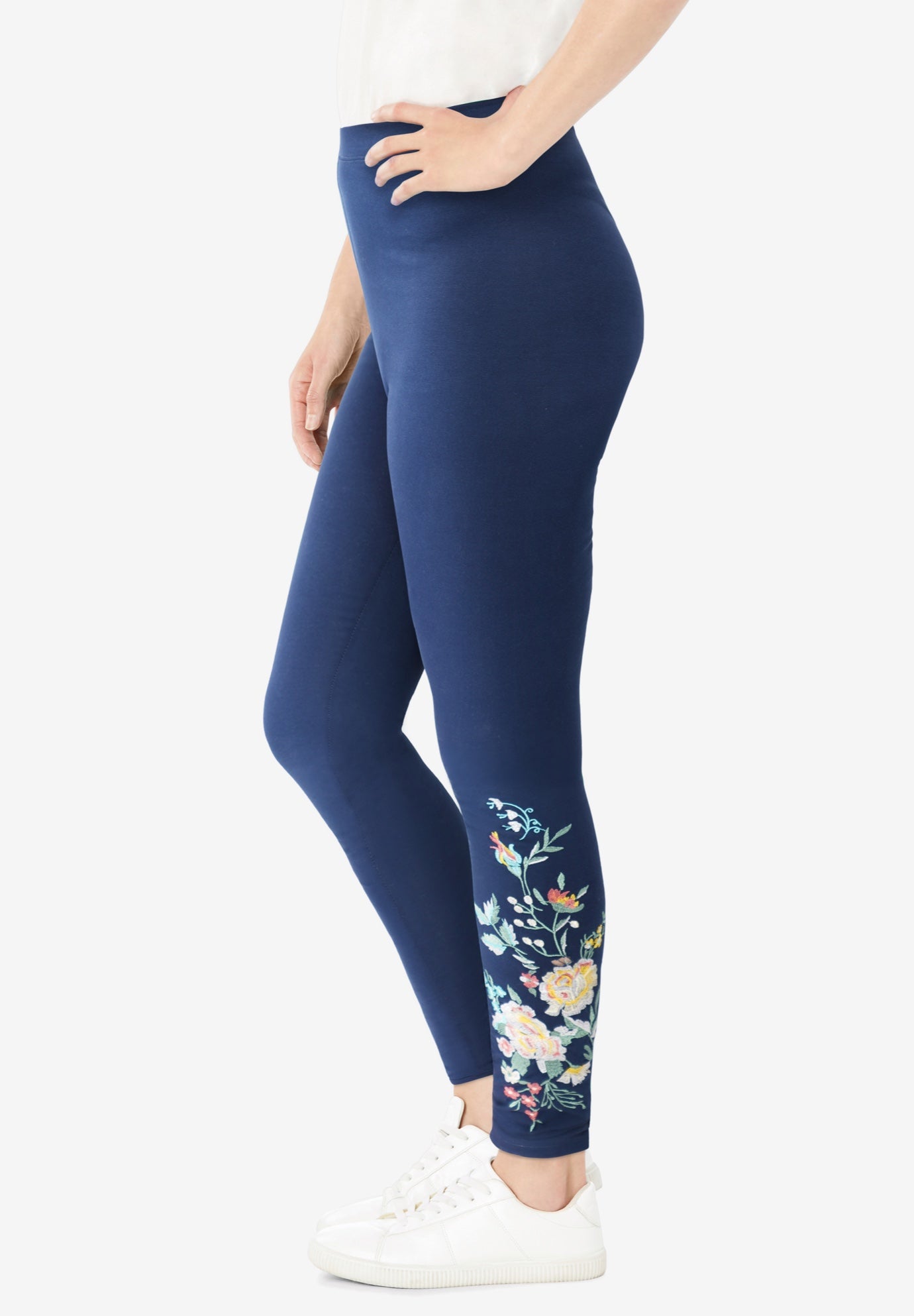Stretch-Cotton Knit Pull-On Embroidered Leggings image number 4