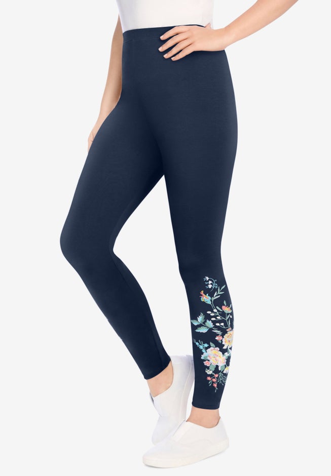 Stretch-Cotton Knit Pull-On Embroidered Leggings image number 2