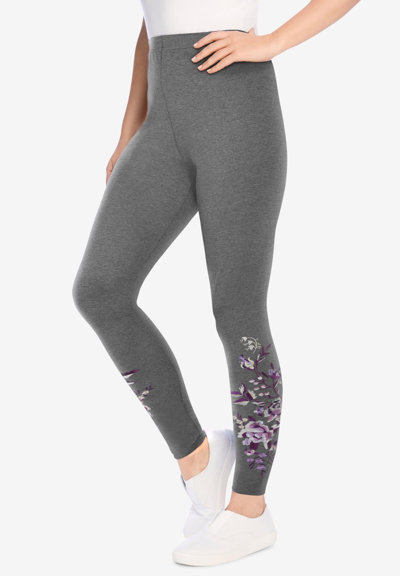 Stretch-Cotton Knit Pull-On Embroidered Leggings image number 1