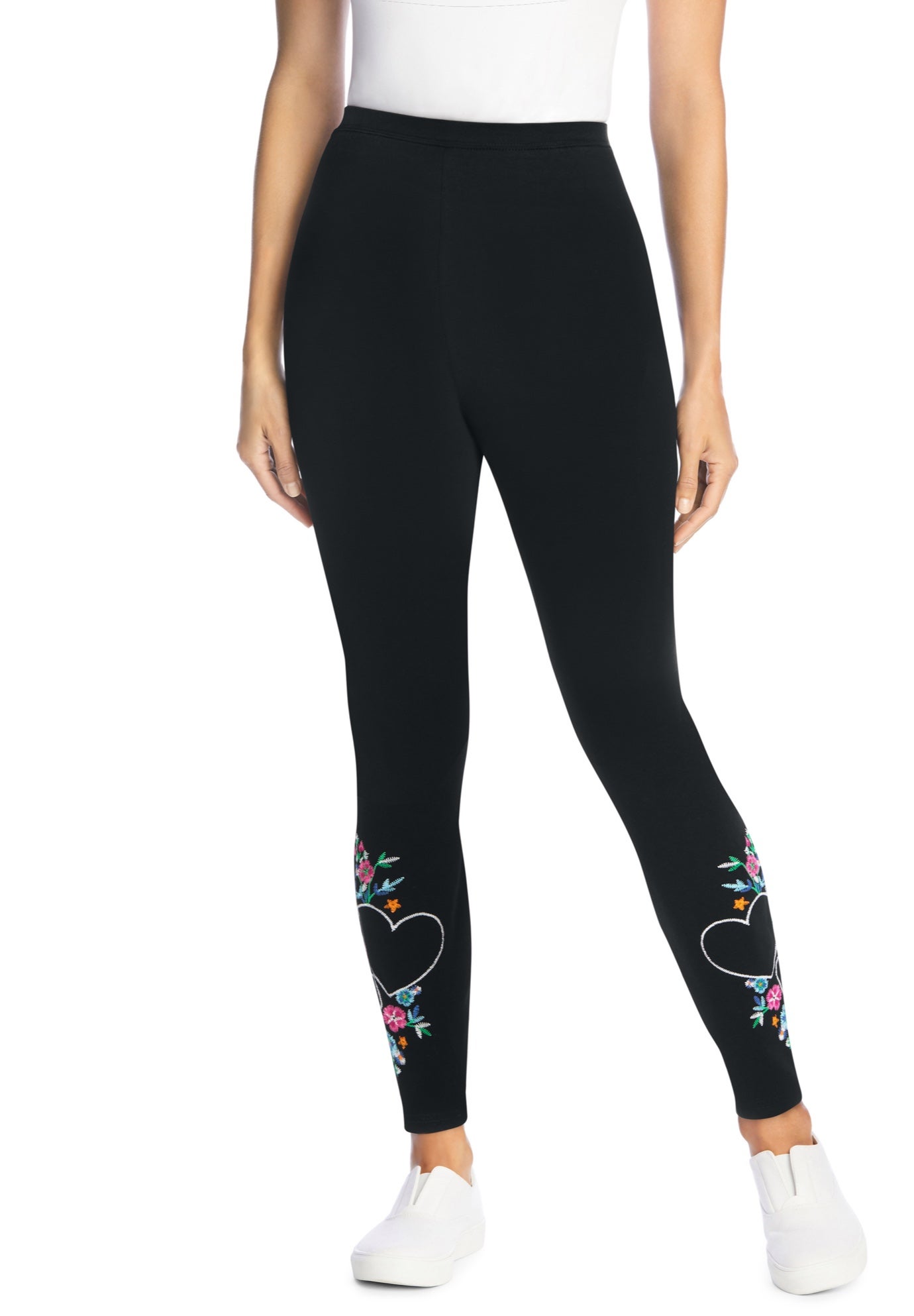 Stretch-Cotton Knit Pull-On Embroidered Leggings image number 0