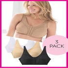 3-Pack Front-Close Cotton Wireless Bra image number null