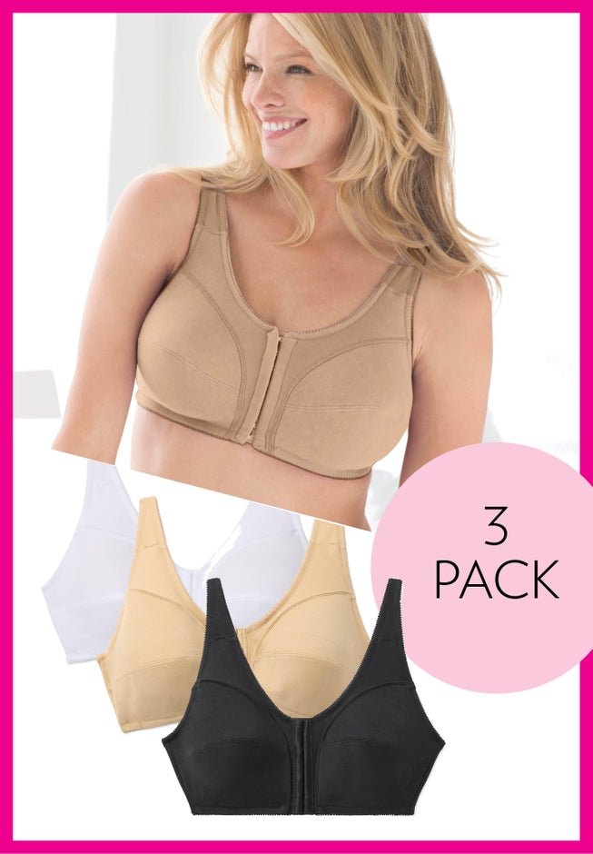 3-Pack Front-Close Cotton Wireless Bra image number 1